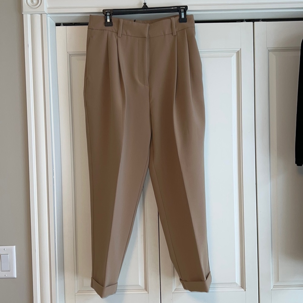 Zara camel loose pleated ankle trousers.